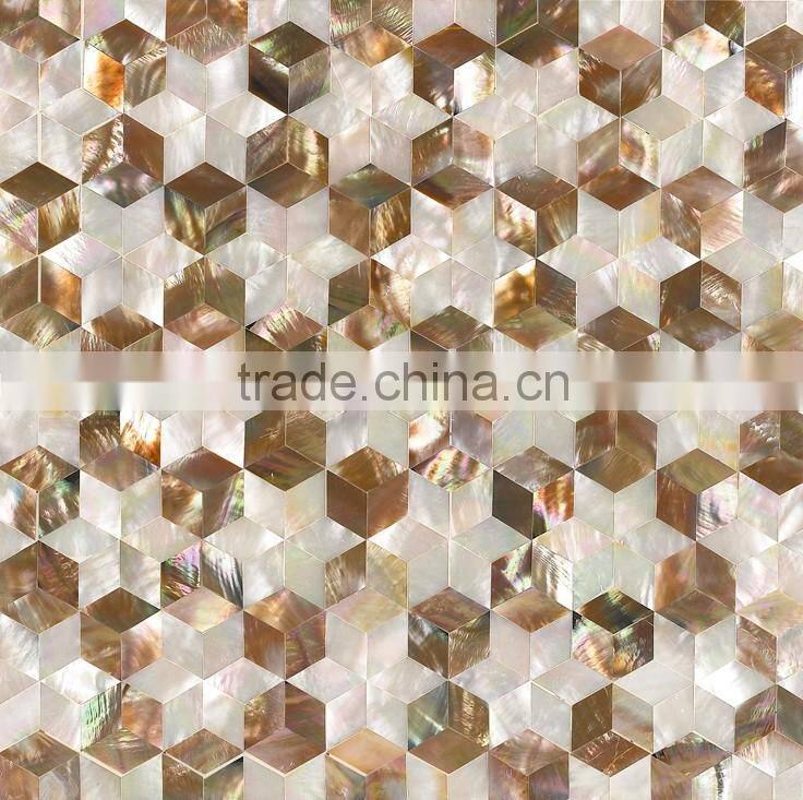 brown lip shell mix with chinese freshwater shell tile in honeycombed pattern
