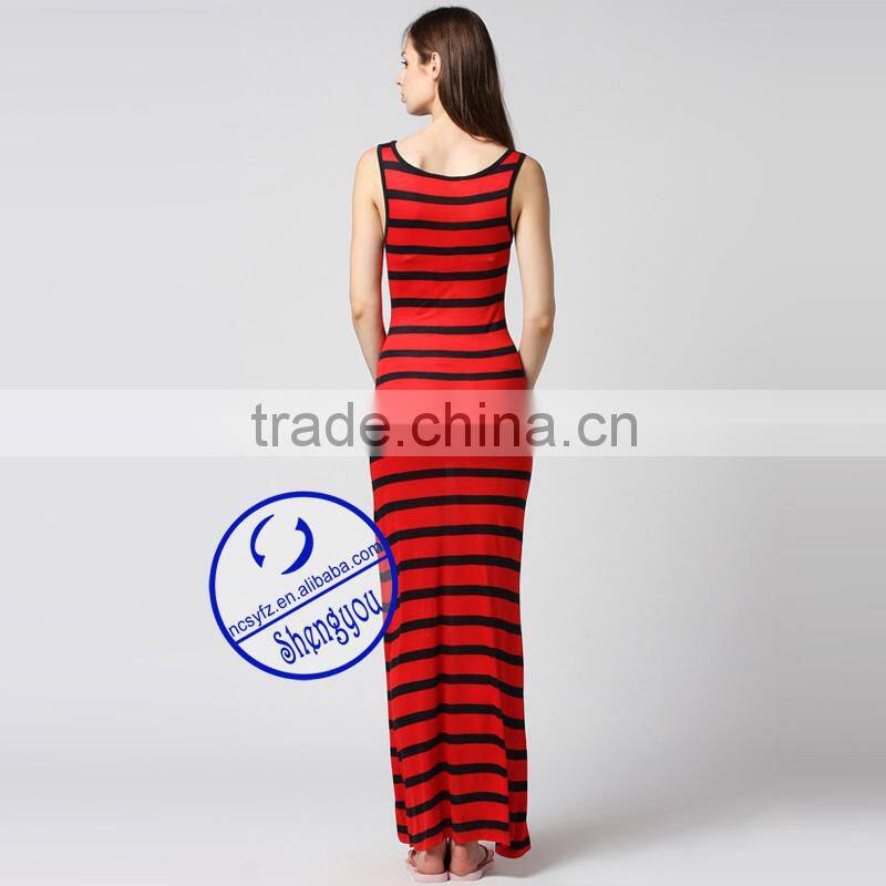 100 viscose yarn dyed casual sleeveless 2015 fashion dress