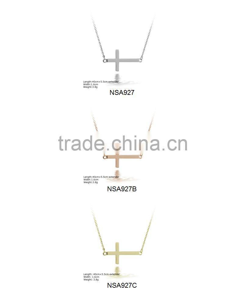 NSA-0927-CZ Silver Necklace 925 Sterling Necklace with CZ Stones Sideway Cross Necklace