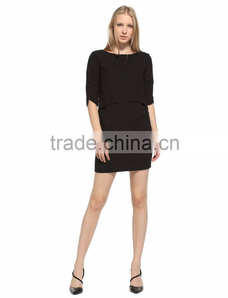 Women's False Fake Two Pieces Wear to Work Party Short Sleeve Dress OEM Type ODM Manufacturer Clothes Factory Guangzhou
