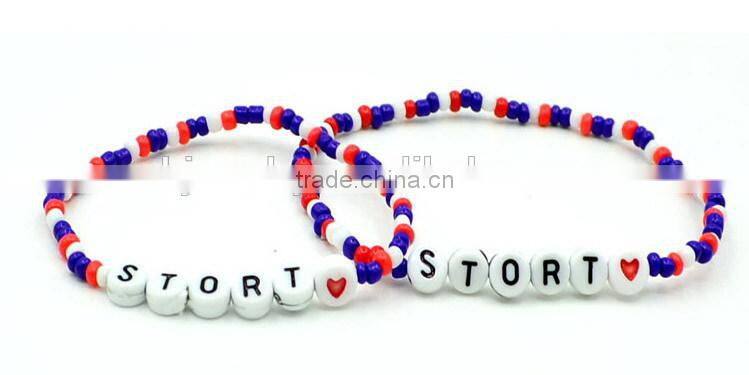 Promotion Gifts with customer's logo palstic beads DIY elastic customized bracelet