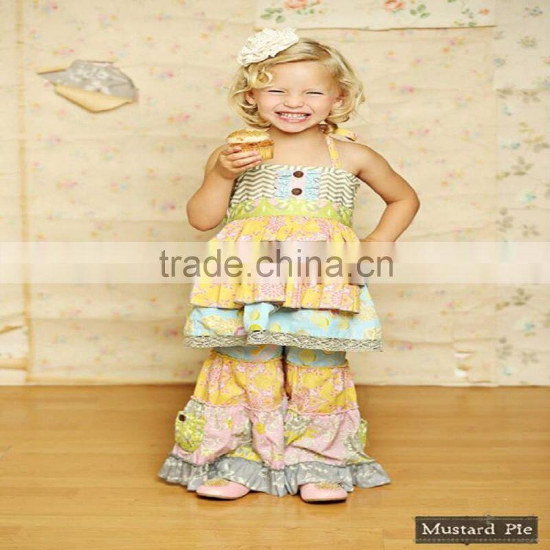 2016 hot sale fall winter floral print matching black leggings little girls boutique outfit