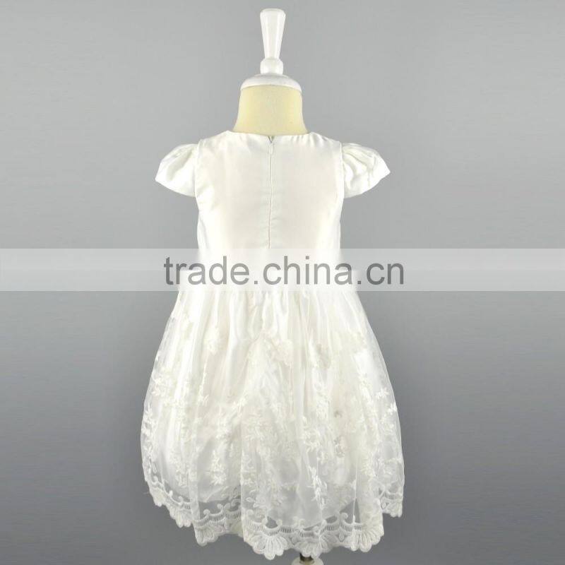 New Fashion White Flower Girl Dress Lace Satin Fabric Ruffle Patterns Wedding Baby Dress Children Communion Girl Dress 2-6 Years