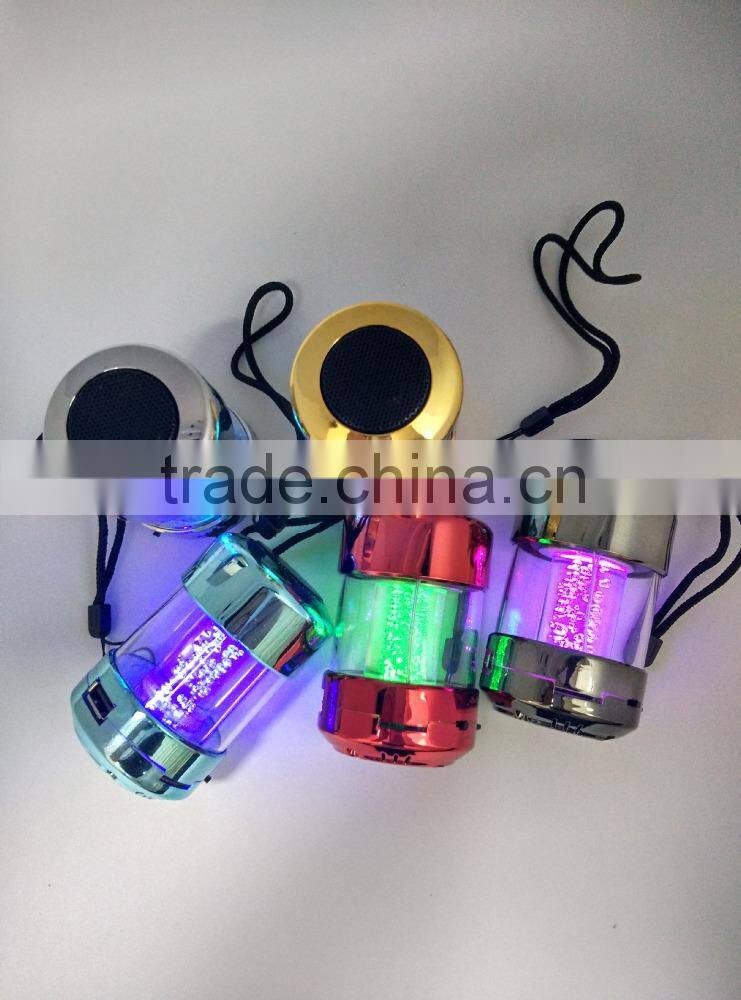 colorful Led light wireless mini 5V speaker,support USB flash drive,TF card,FM,line-in