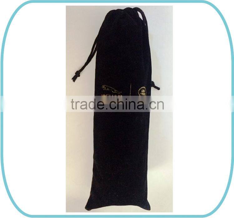 2015 gold printing drawstring velvet bag for wine bottle package