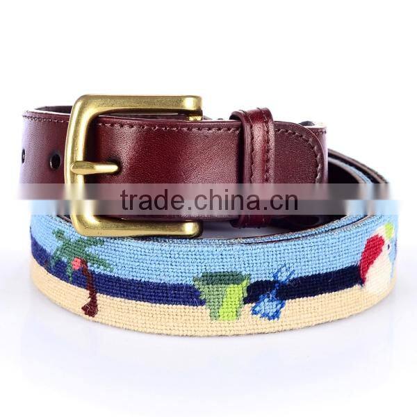 Golf belt cowhide leather 100% hand stitching needlepoint belt