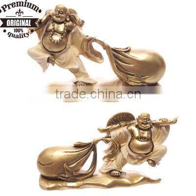 polyresin red and gold standing chinese buddha figurine pulling sack