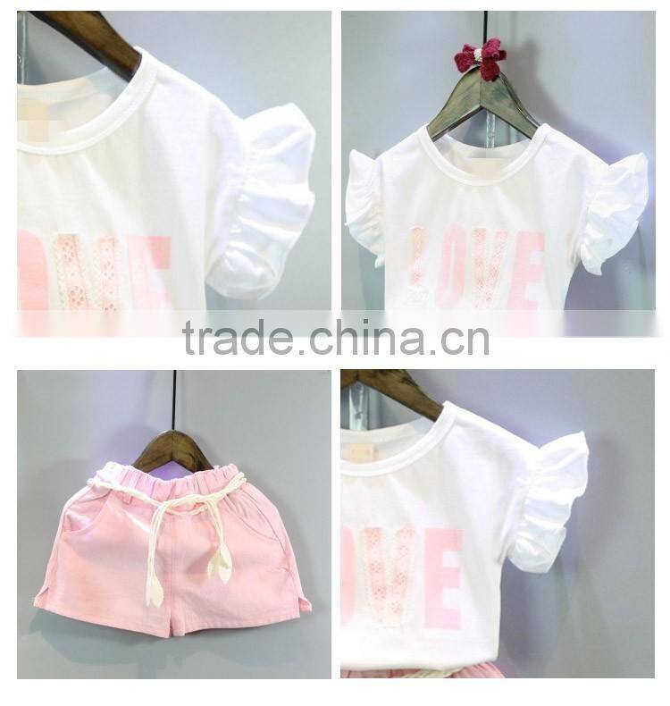 Hot Selling Lovely Printing Letters Comfort Kids Ruffle Clothing Set for Girls