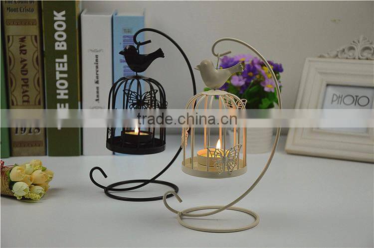 2015 new design retro European-style bird cage metal decorative candle holder with butterfly