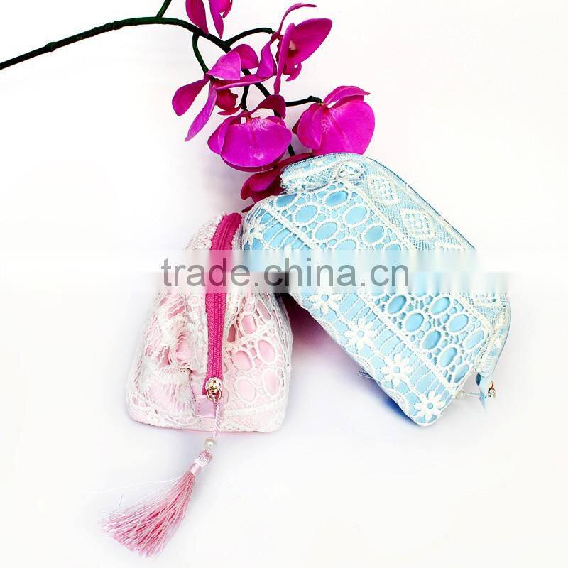 Special shape satin lace cosmetic bag OEM size and logo Since 1997