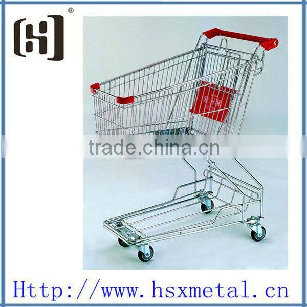 powder coat supermarket shopping trolley cart with 2 baskets HSX-S487