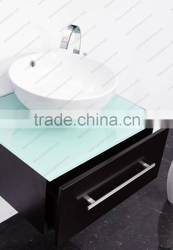 White bowl shape ceramic basin mini bathroom vanity with side cabinet
