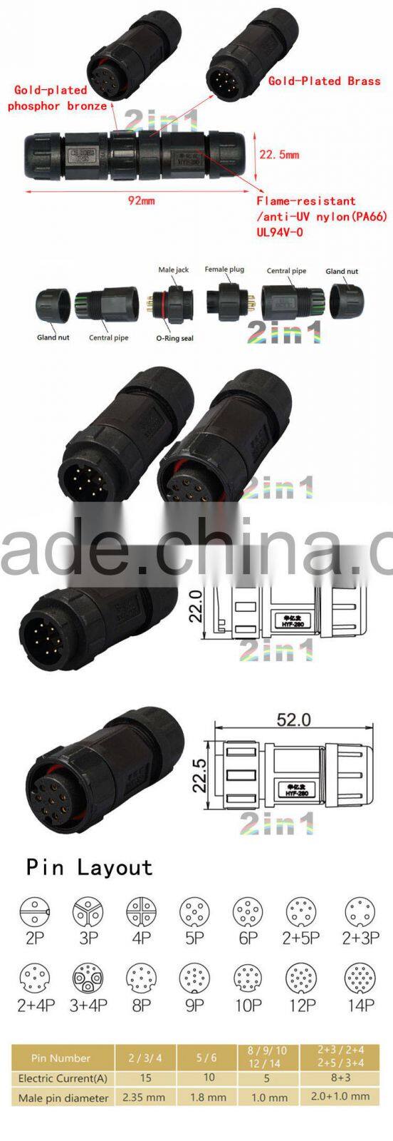 SK19-8P IP67 Soldering Electric Cable Wire Waterproof Connector