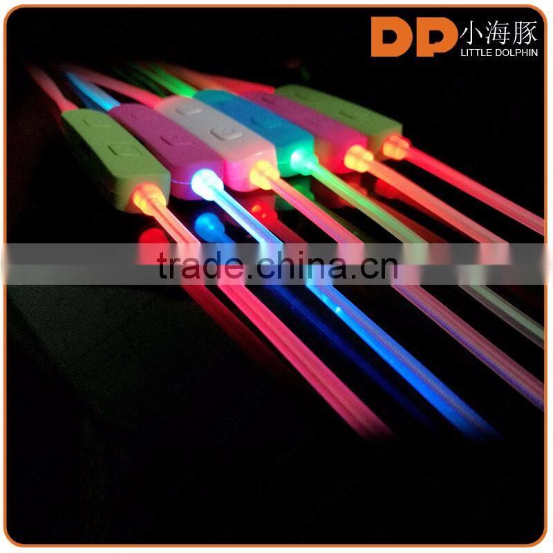 wholesale earphones super stereo noise cancelling metal glowing mp3 headphones fluorescence earphone