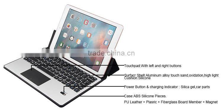 Super Slim aluminum bluetooth keyboard leather case for 10.1 tablet