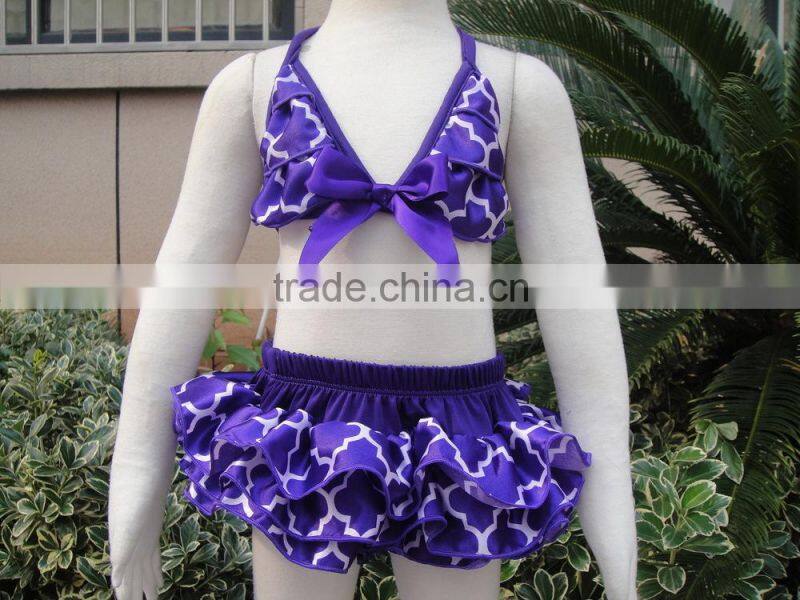 Satin leopard children girls swimwear hot selling satin two piece bikini set for girls