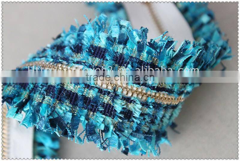 Hot sale new design promotional tweed lace with zipper