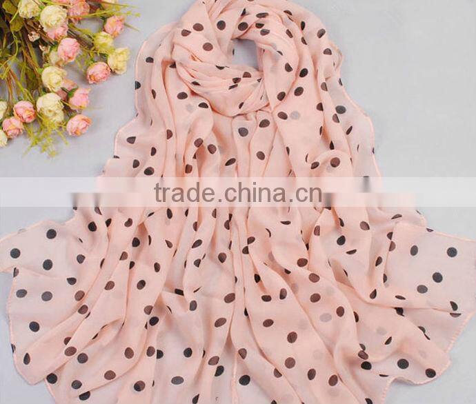 China Scarf Factory Produce New Women Lady Polka Dots Spot Chiffon Soft Shawl Scarf Neck Wrap Headscarf