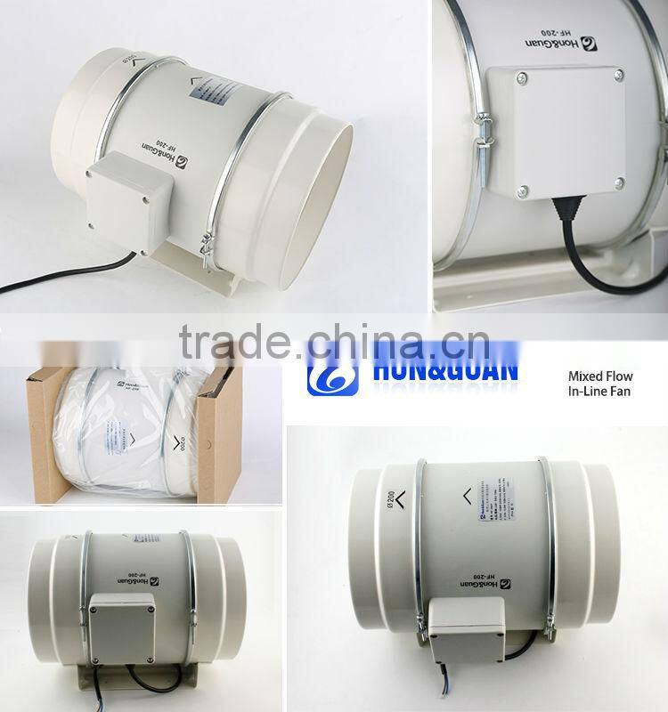Hon&Guan 8Inch 840CMH Airflow Mixed Flow Inline Duct Fan for Basement