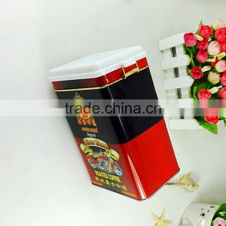 Coffee tea packaging rectangular plastic lid tin case