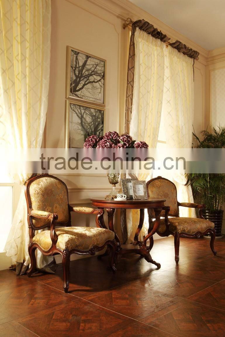 Antique Wood Carved Chair, Side Chair/Luxury French Rococo Style Living Room Leisure Armchair With Coffee Table/