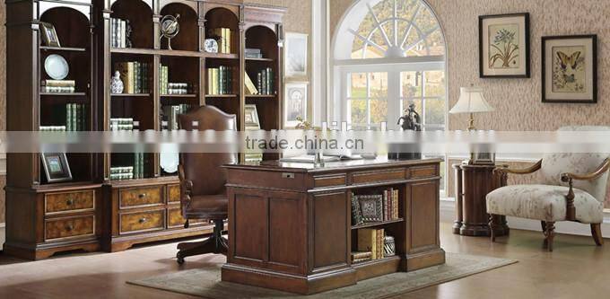 Vintage Style Home Office Set, Hand Carved Wooden Executive Office Desk, Exquisite Wood Veneer Inlaid Office Table With Chair