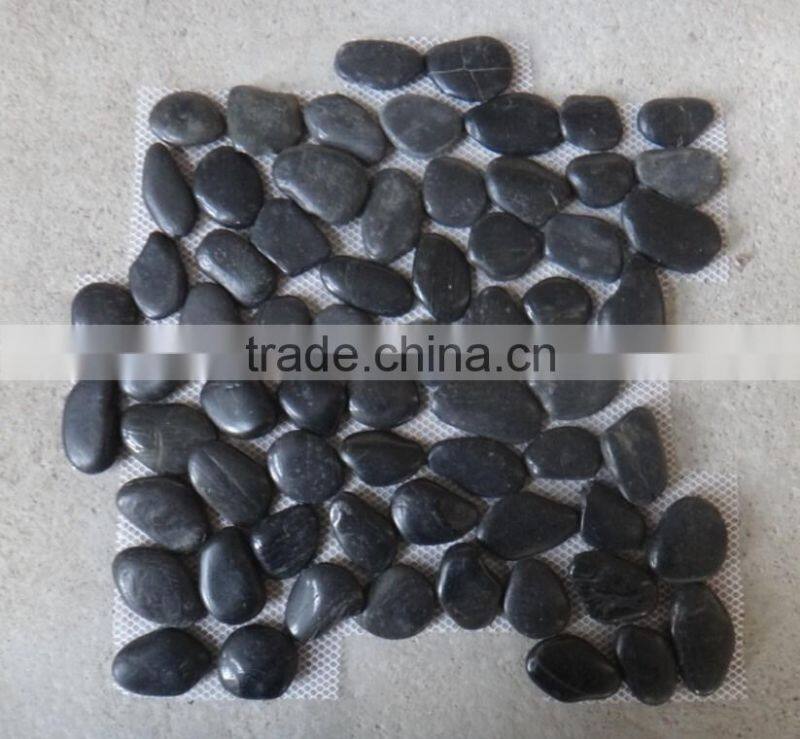 Polished black pebble mesh tiles supplier