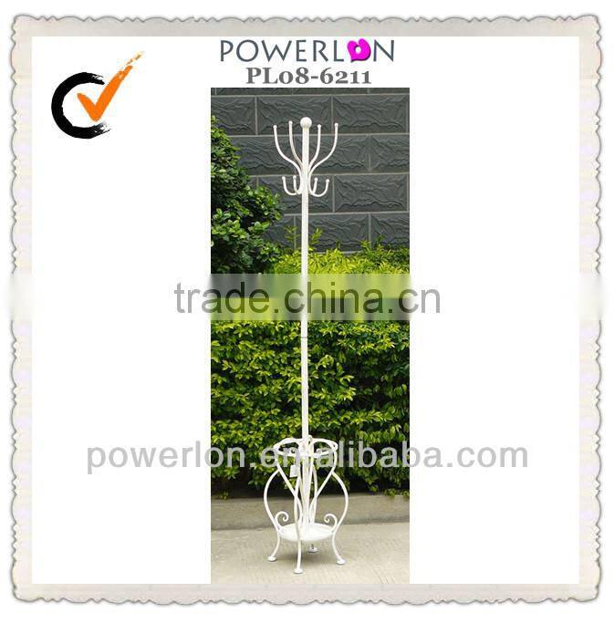 Antique White Portable Wought Iron standing Coat Rack