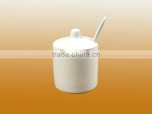 Factory wholesale porcelain kitchenware jar canister , Ceramic Sugar Pot with spoon