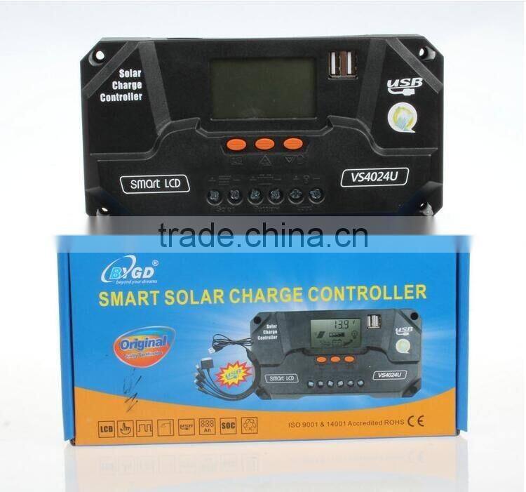 40A LCD Display Screen Dual USB Smart Solar Charge Controller PWM Solar Panel Energy Power System Controller