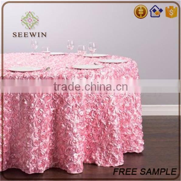 high quality exotic beauty lycra round pink satin rosette table cloth
