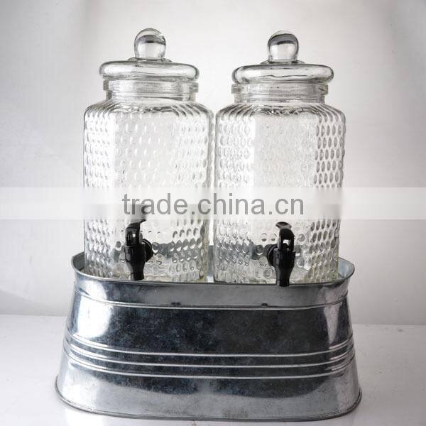333OZ glass drink dispenser , Glass yard dispenser with ice bucket