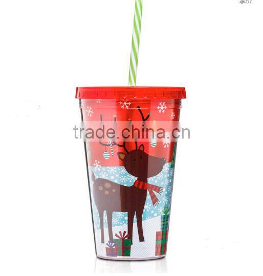 cheap factory audit 16oz plastic straw cup for christmas sale