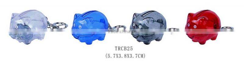 keychain Clear Glass Chubby Pig Piggy Bank Saving Money Coin Box