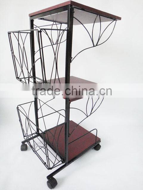 3 tiers Magazine Holder Mobile Rolling Storage coffee table End SideTable