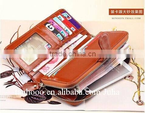 Women leather wallet/zipper ticket wallet/long purse