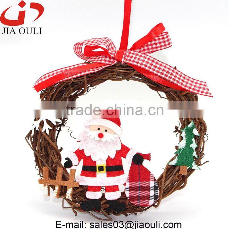 Hot sales Christmas decorations with santa claus rattan Christmas wreath Ornament