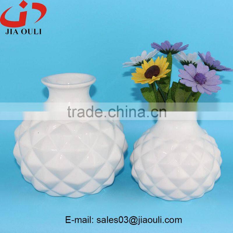 Tall Geometry square Ceramic Vase white glazed with wash