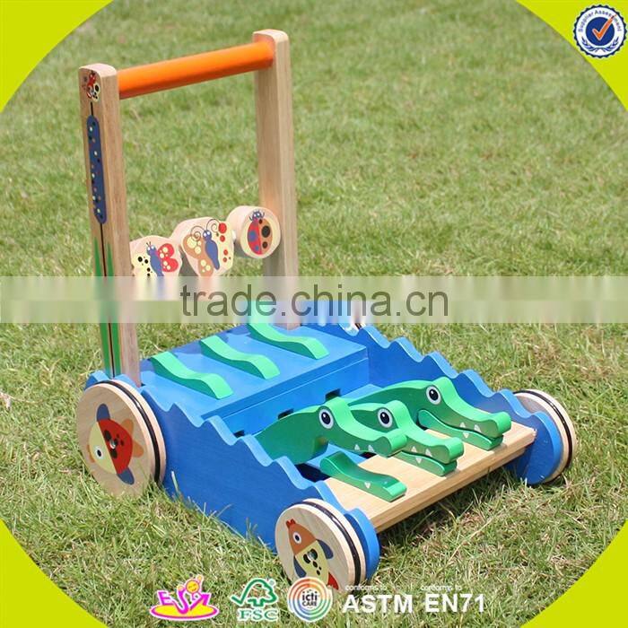 2017 New design walker wooden baby push toys cartoon crocodile wooden baby push toys W16E059