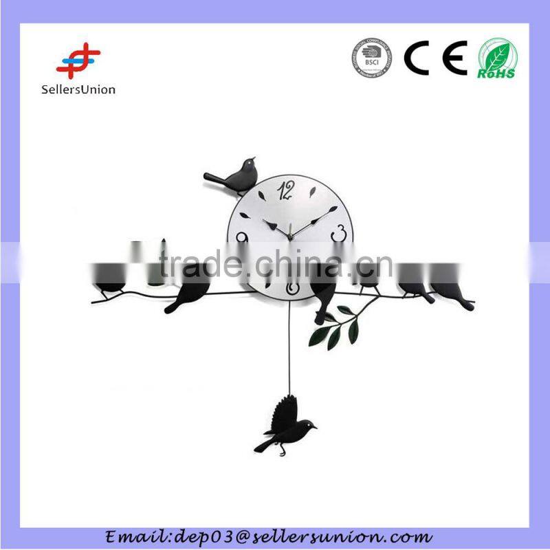 Metal Clock Wall Iron Bird Pendulum Clock design Silent Sweep Step Art Clock