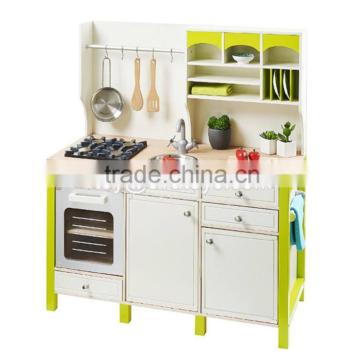 New design luxurious girls pretend play toys wooden pink toy kitchen W10C281