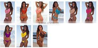 Solid Neon Pink Fringe Halter Top Bikini