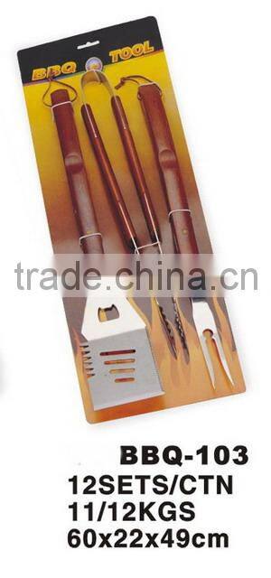 Wooden Handle With 2 Copper Rivets Barbecue Tools Set