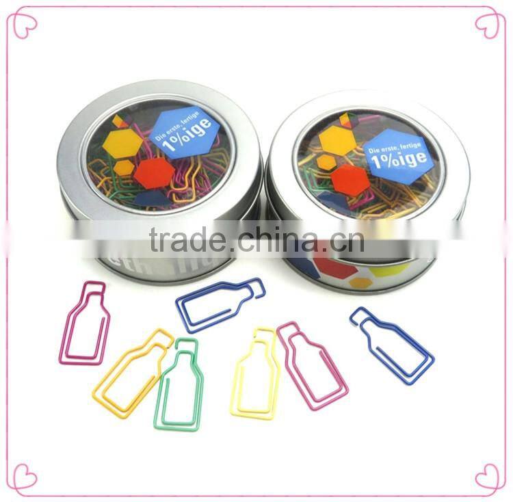 Red color PET coated metal wire clips OEM drinking bottle shaped document clips