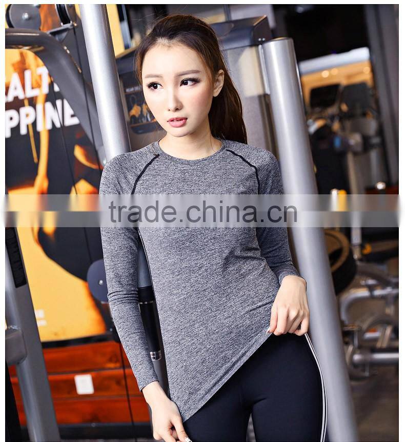 wholesale 88% polyester 12% spandex sport tops women, gym wear, long sleeve yoga tops women