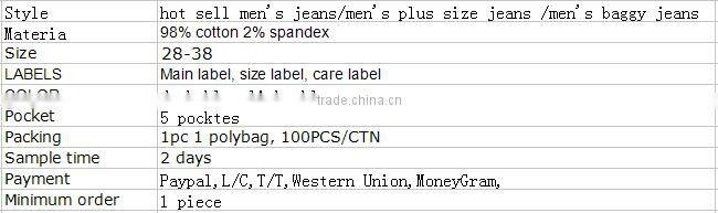 hot sell men's jeans/men's plus size jeans /men's baggy jeans