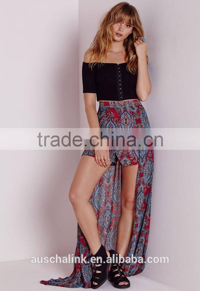 2016 young lady paisley print cheap long maxi skirts made in china