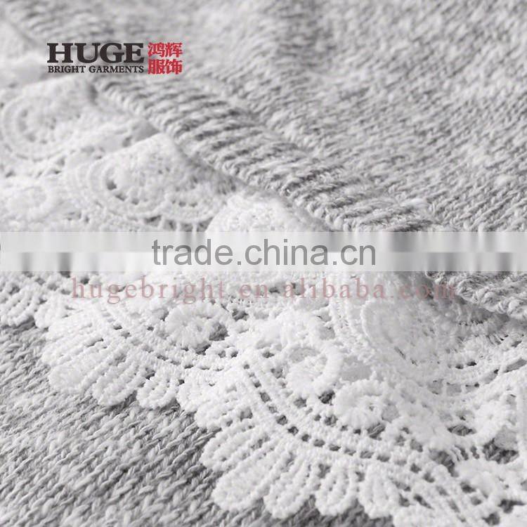 Long Sleeve Lace Hem Pullover Girls Knitted Sweater