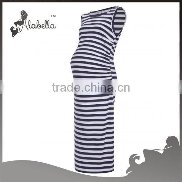 100% cotton stripe custom wholesale western fashionable sexy long maternity dress for women