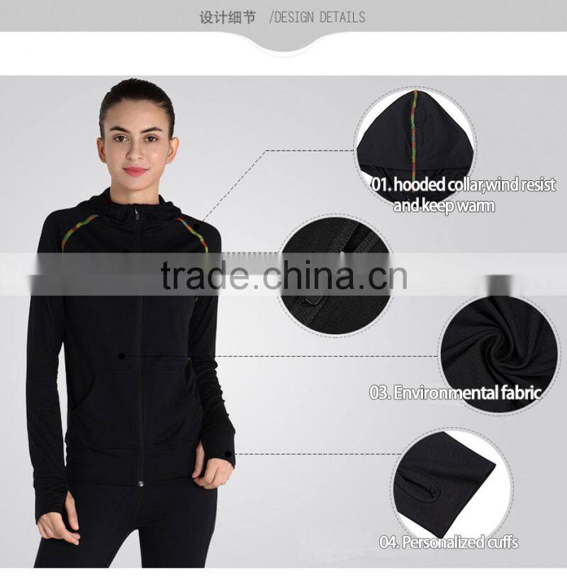 China Factory Women Fitness Wear With Hooded Elastic Breathable Outer Sports Jackets Comfortable